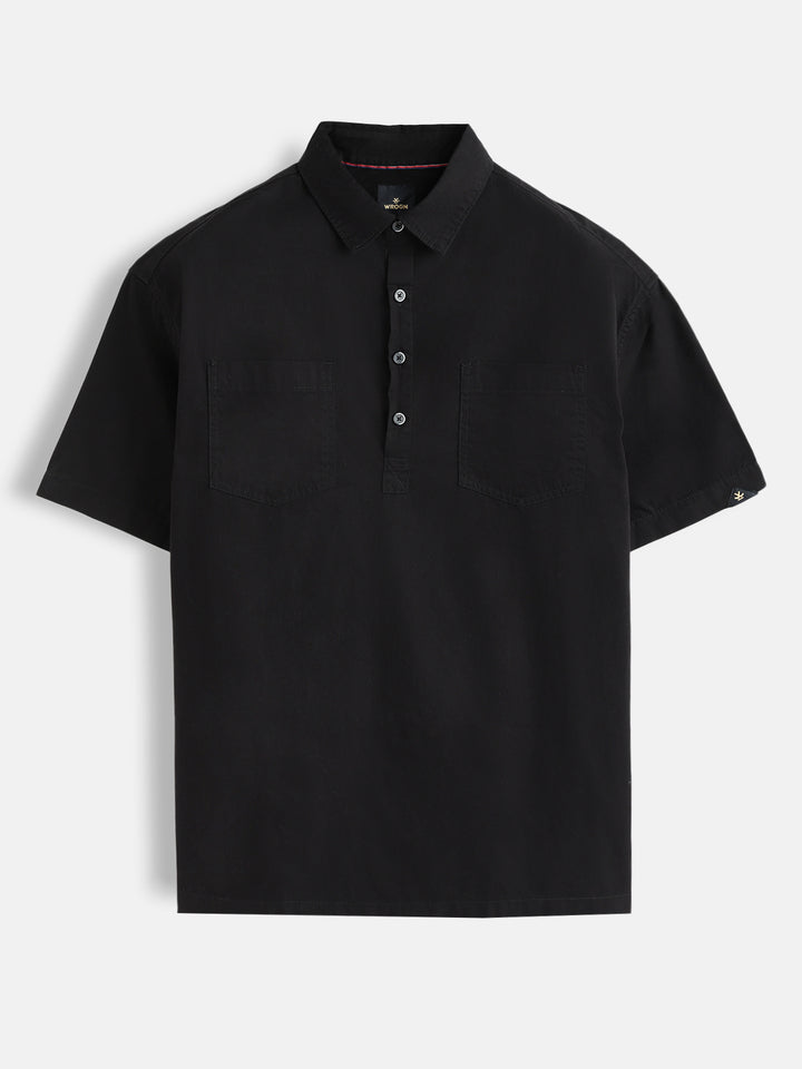Oversized Half Placket Popover Shirt | Black