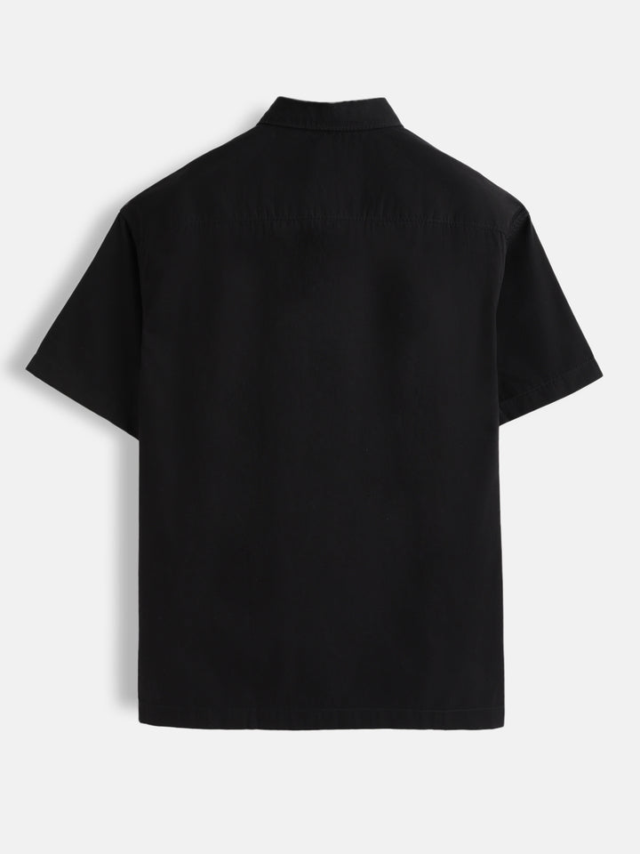 Oversized Half Placket Popover Shirt | Black