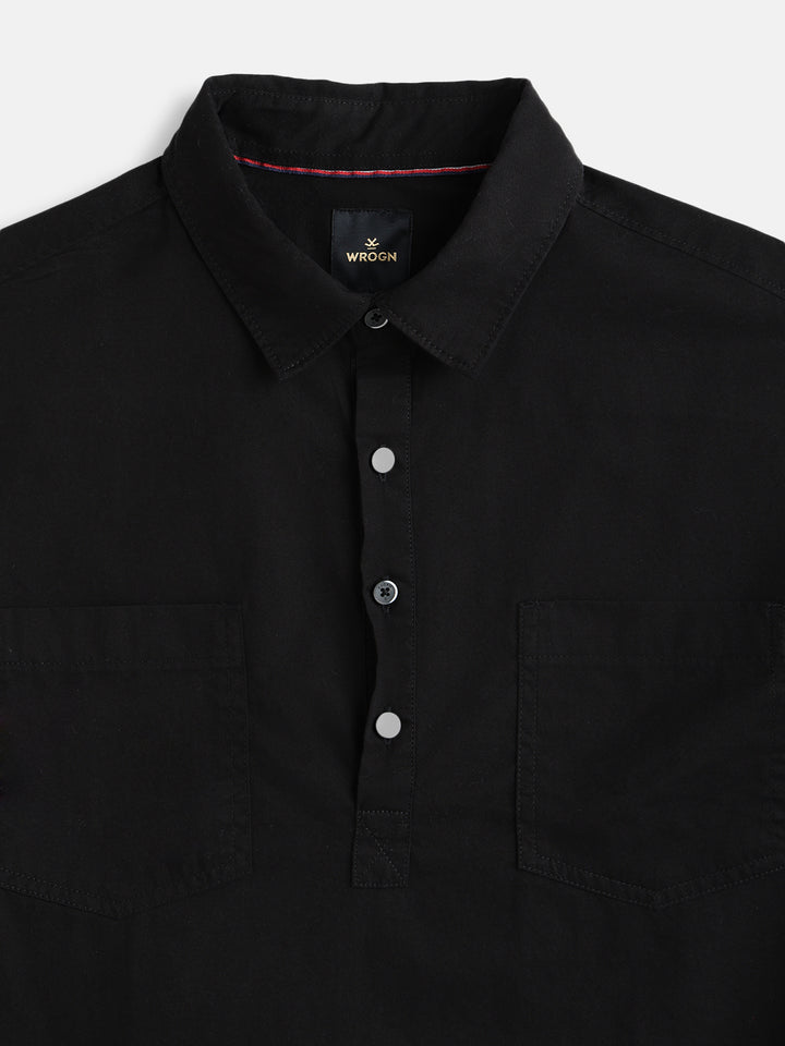 Oversized Half Placket Popover Shirt | Black