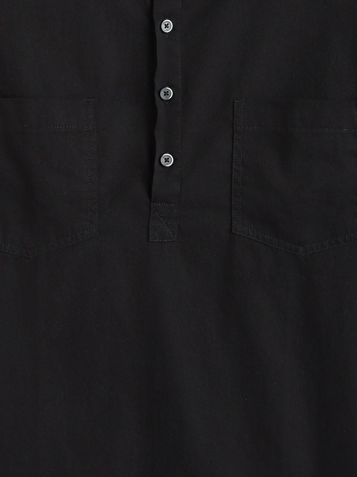 Oversized Half Placket Popover Shirt | Black