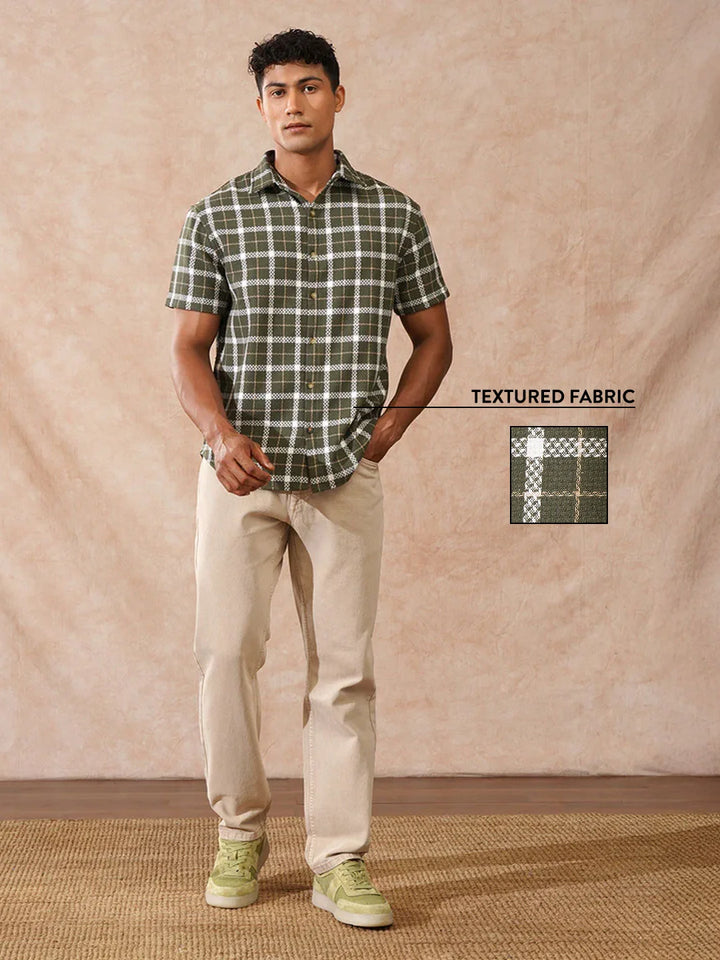 Textured Checks Dobby Shirt | Olive