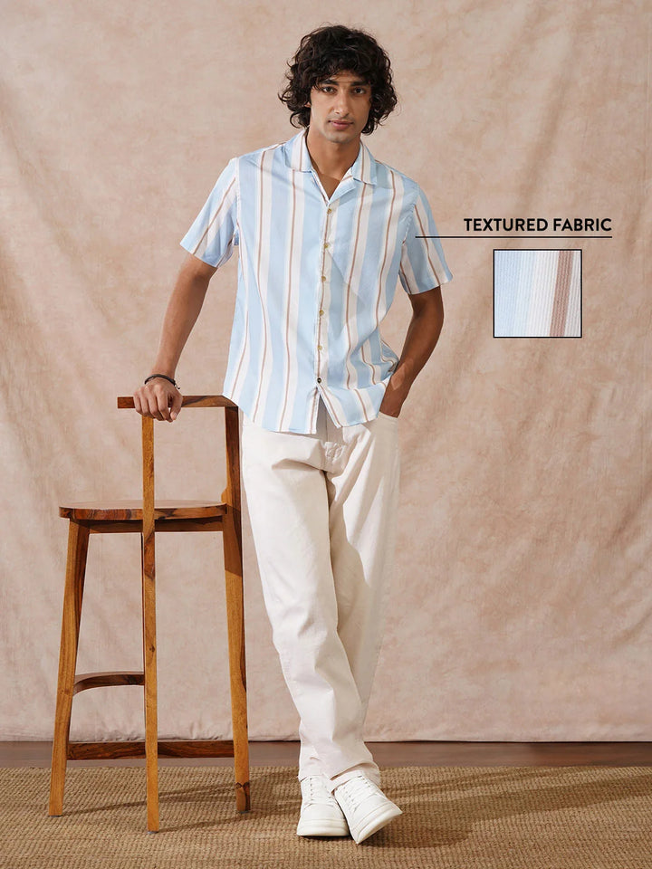 Striped Micro Cord Texture Shirt | Light Blue