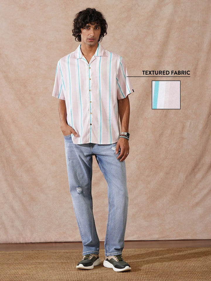 Striped Micro Cord Texture Shirt | Pink