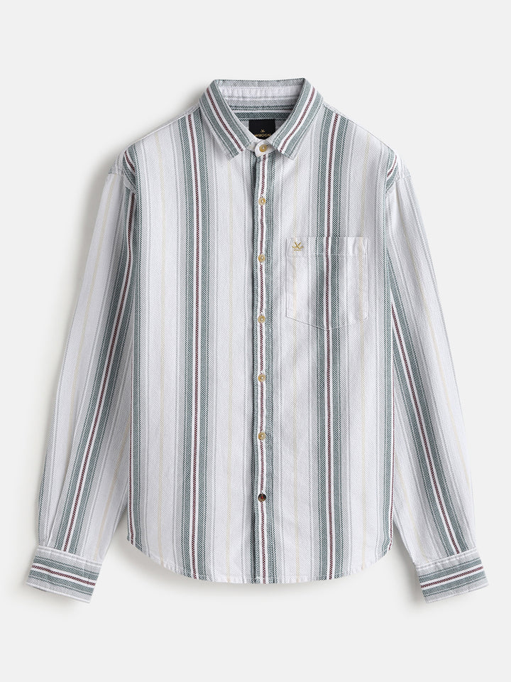 Textured Stripes Dobby Shirt | Green