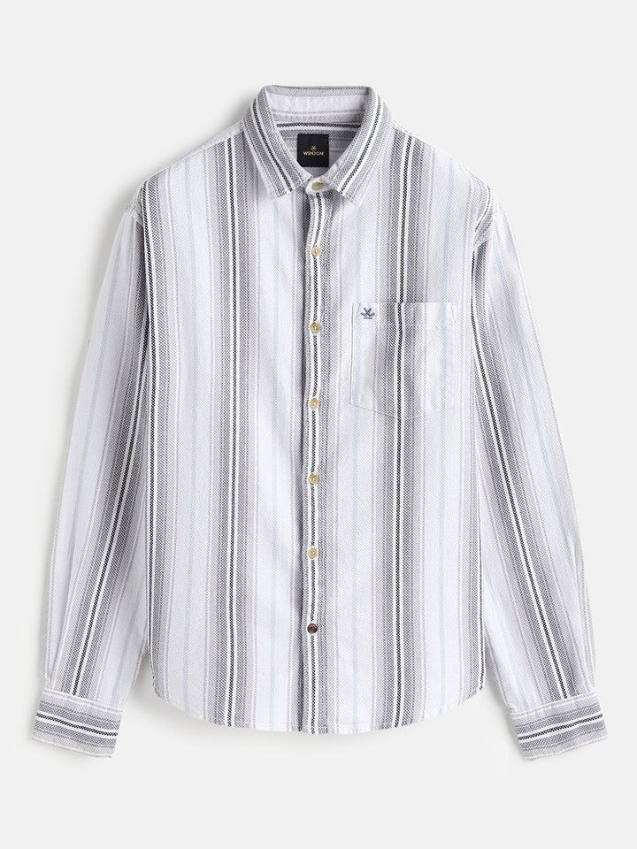 Textured Stripes Dobby Shirt | Grey