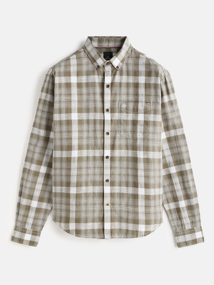 Checked Cotton Slub Shirt | Brown