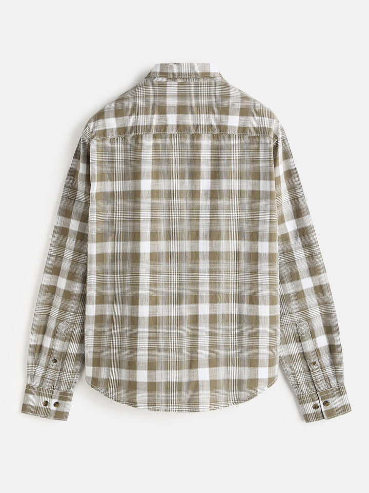 Checked Cotton Slub Shirt | Brown