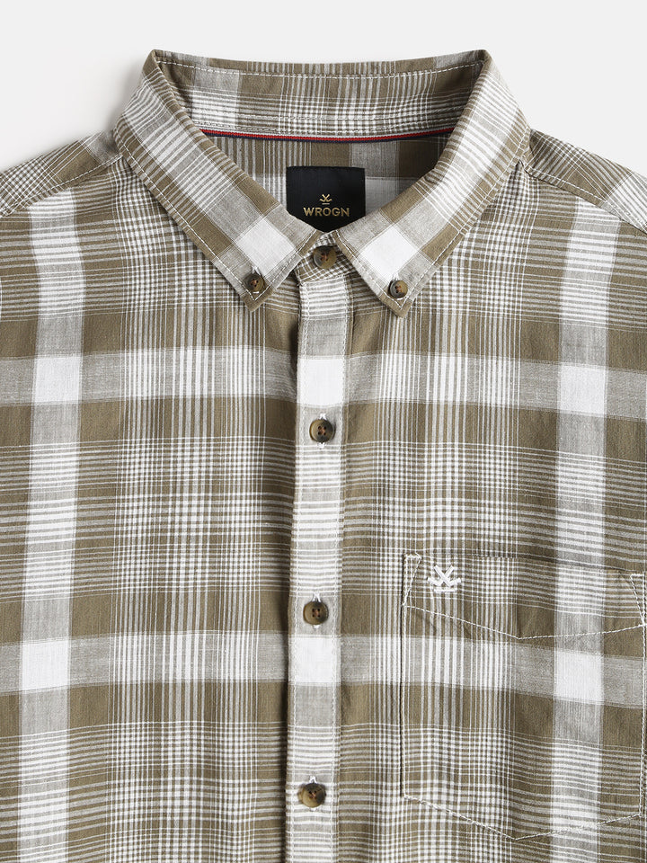 Checked Cotton Slub Shirt | Brown