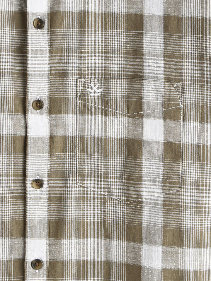 Checked Cotton Slub Shirt | Brown