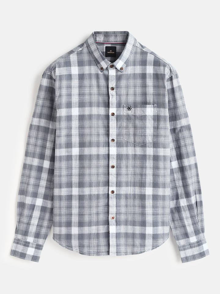Checked Cotton Slub Shirt | Grey