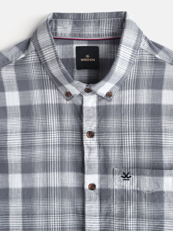 Checked Cotton Slub Shirt | Grey