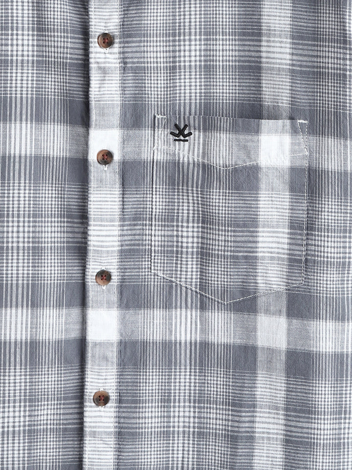 Checked Cotton Slub Shirt | Grey