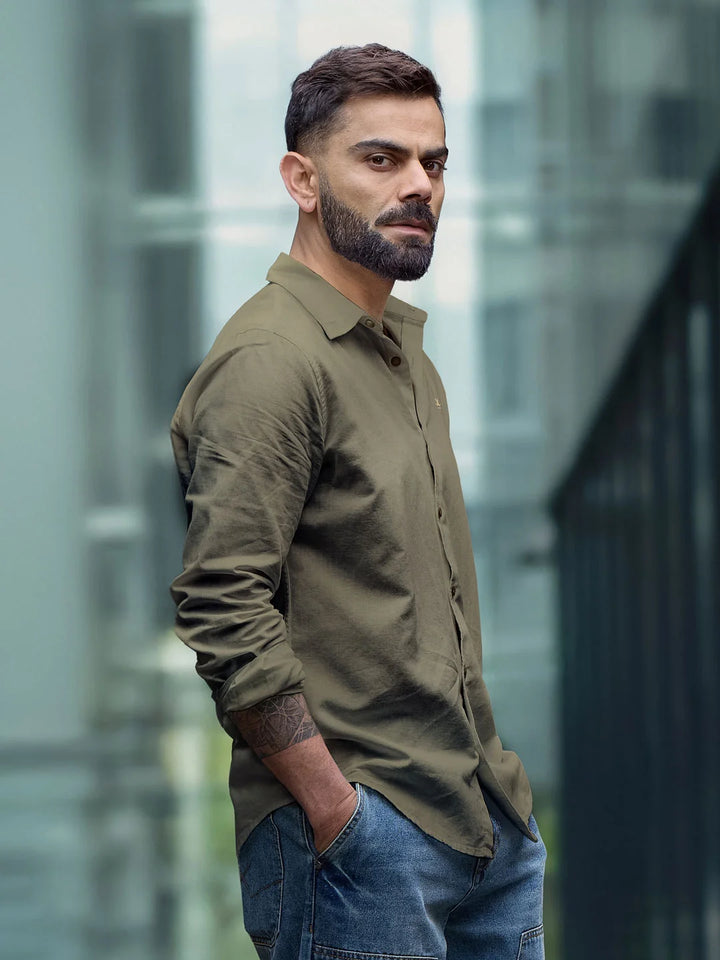 Solid Linen Blend Shirt | Olive