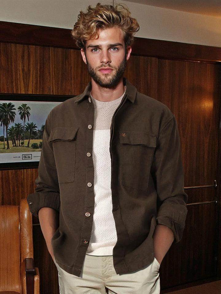 Solid Regular Fit Shacket | Olive