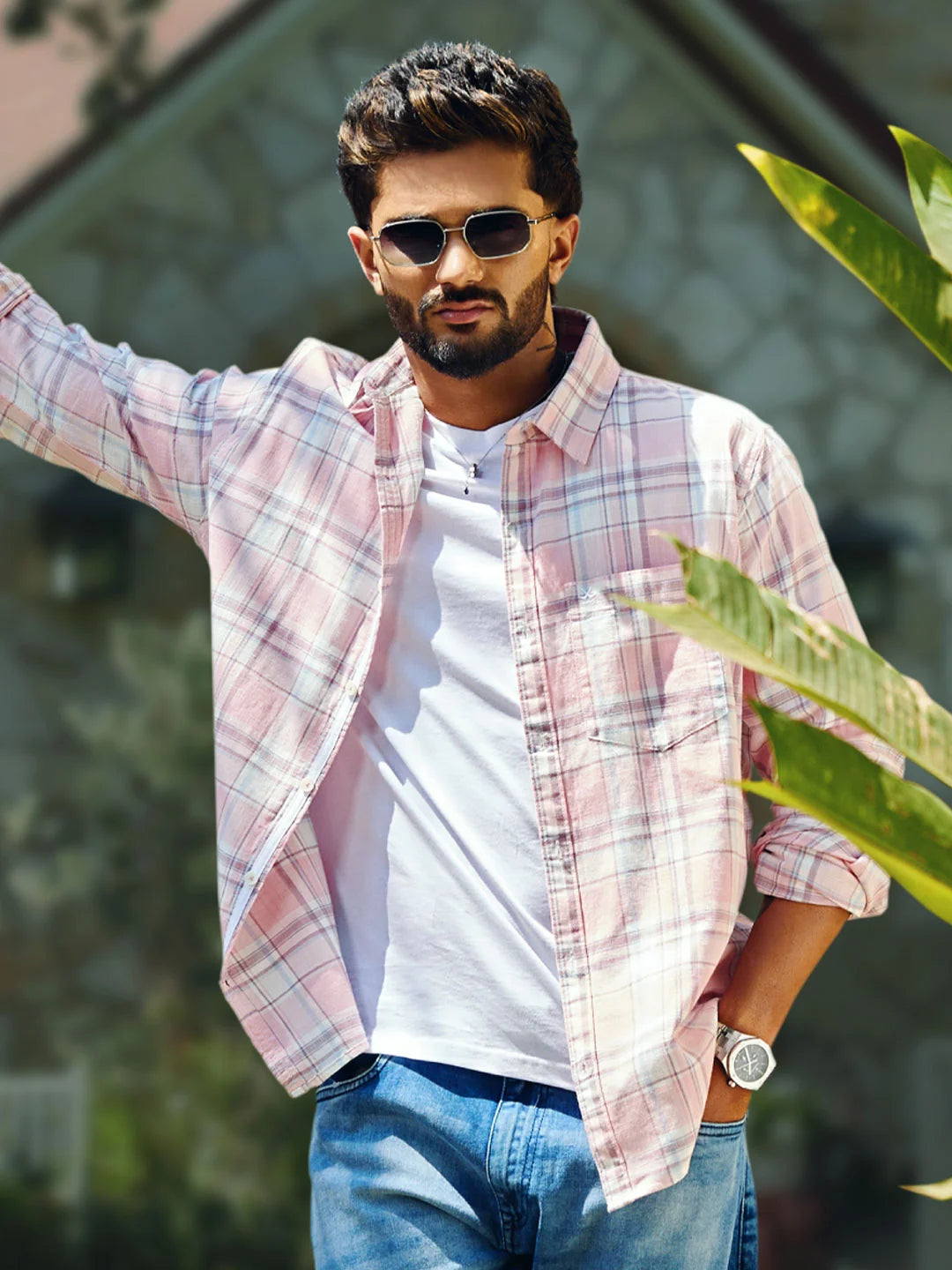 Textured Checks Summer Shirt | Pink