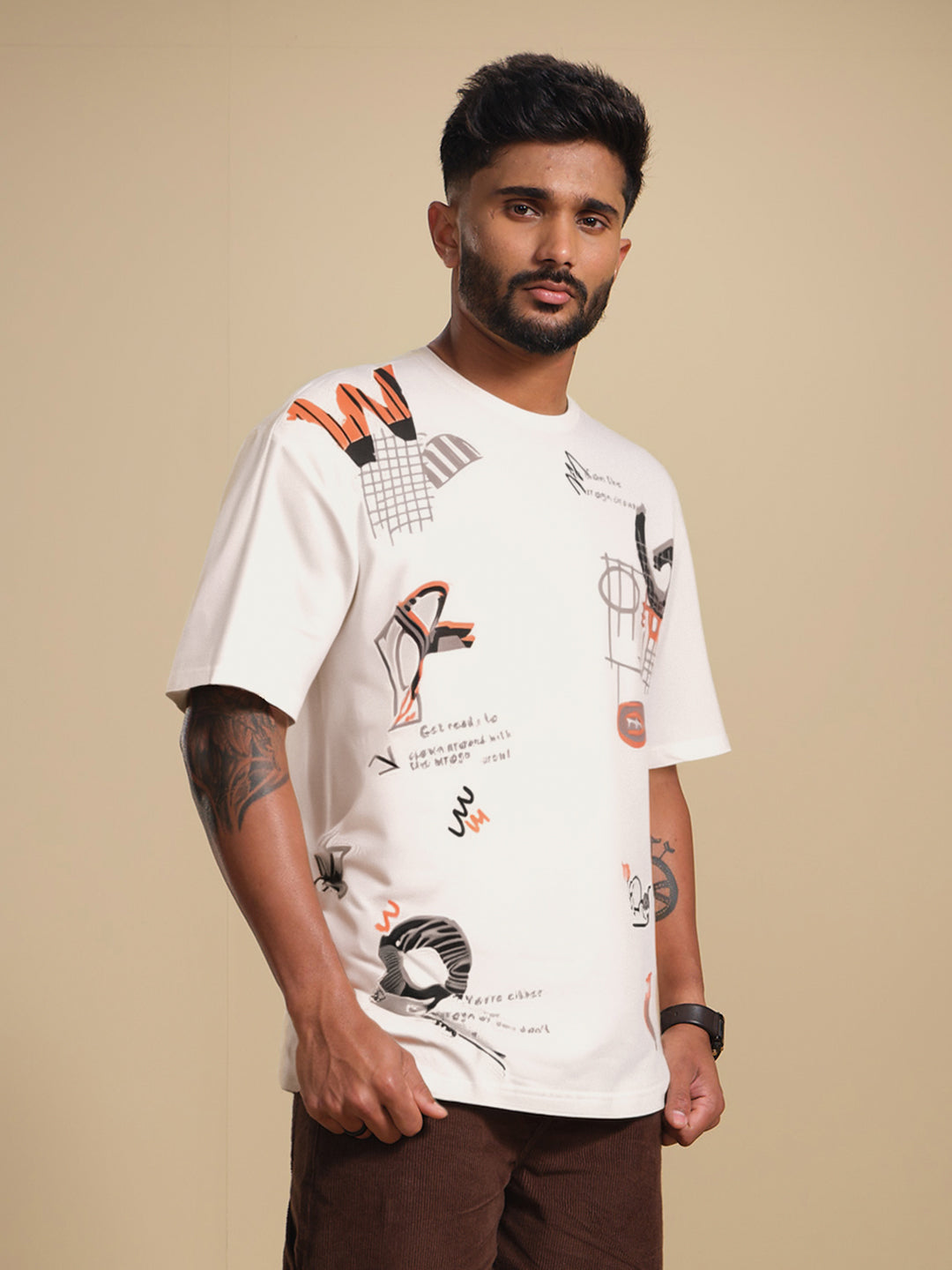 Heavy GSM Placement Print T-Shirt  | Off White