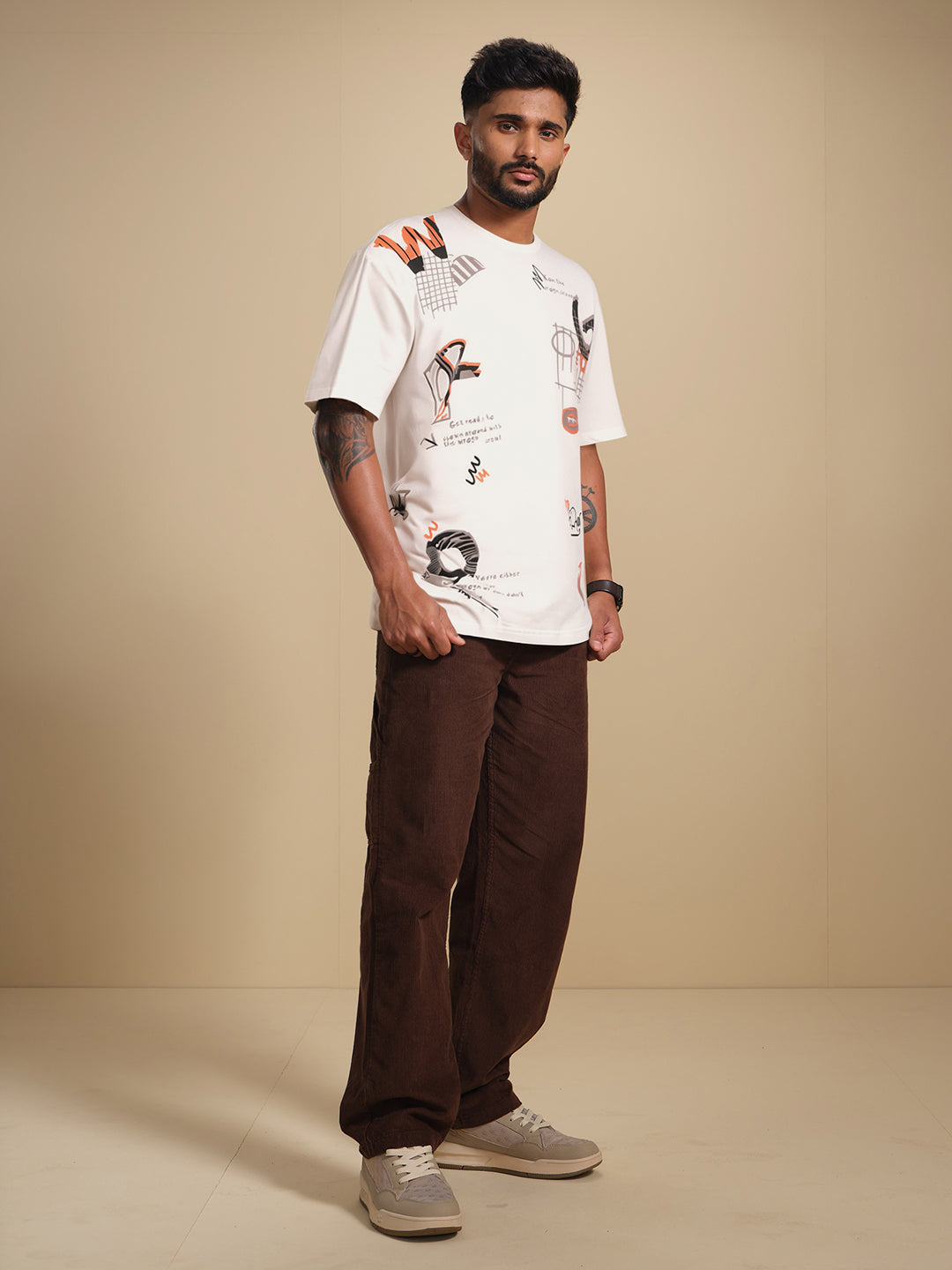 Heavy GSM Placement Print T-Shirt  | Off White