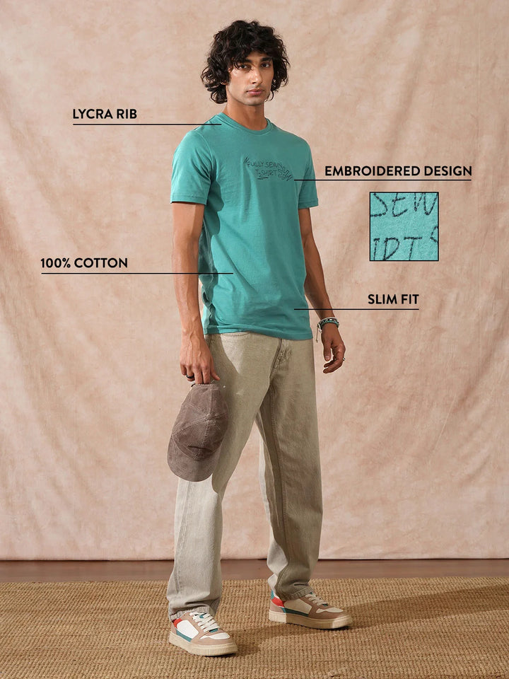 Embroidered Slim Fit T-Shirt | Green