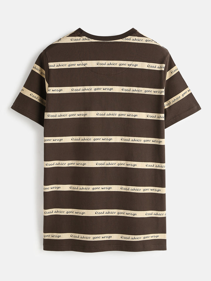 Printed Stripes Casual T-Shirt | Brown