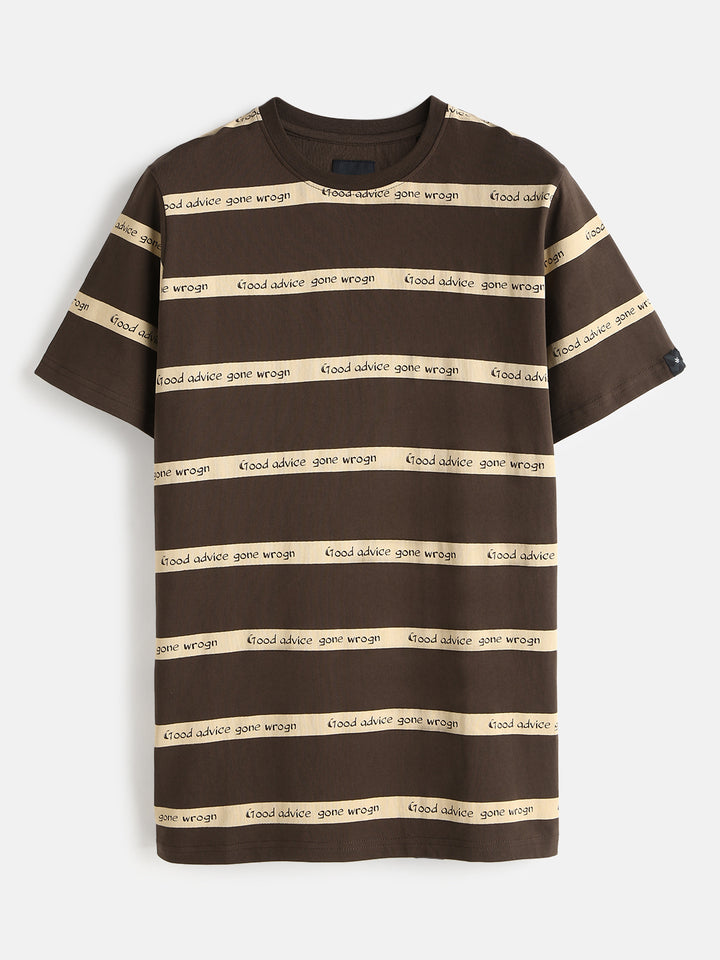 Printed Stripes Casual T-Shirt | Brown
