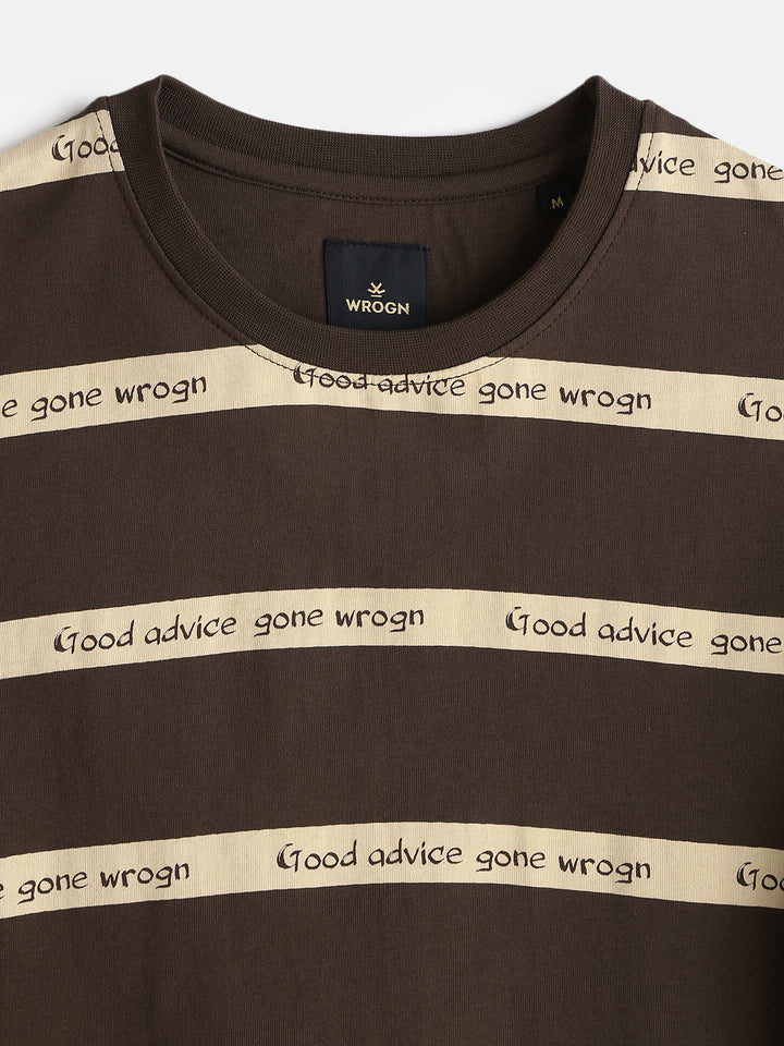 Printed Stripes Casual T-Shirt | Brown