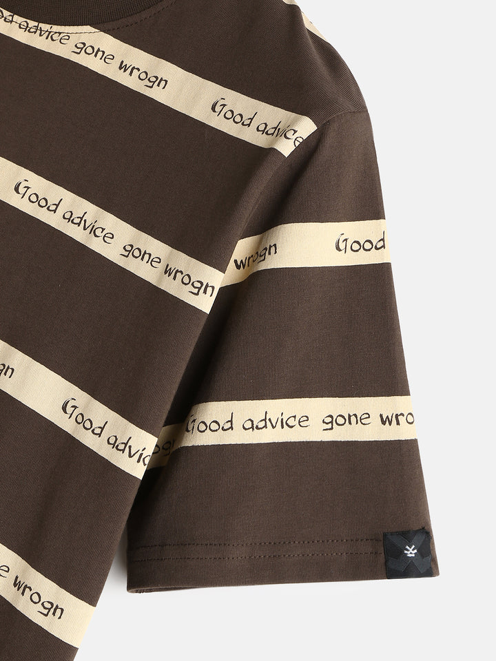 Printed Stripes Casual T-Shirt | Brown