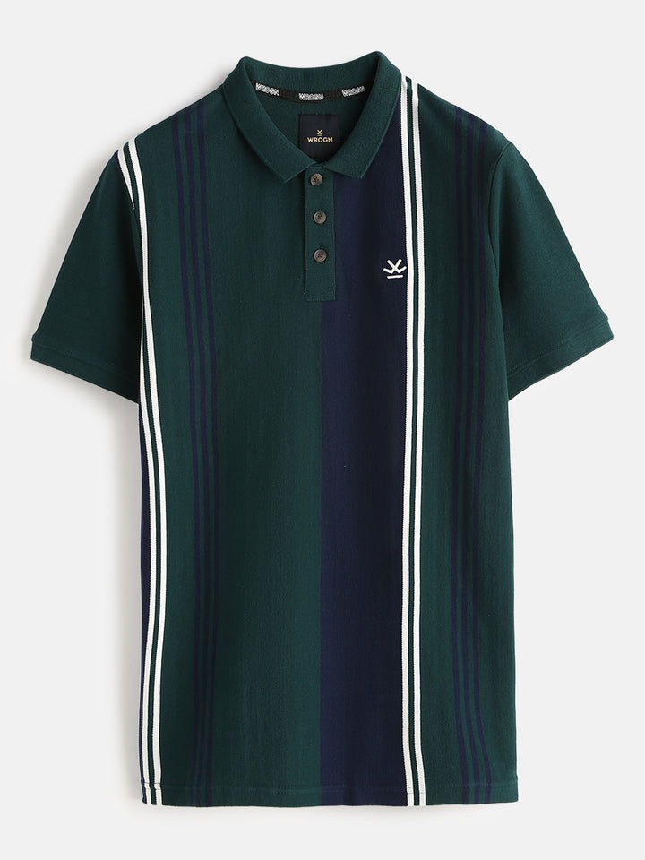Vintage Stripes Yarn Dyed Polo T-Shirt | Dark Green