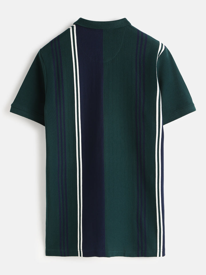 Vintage Stripes Yarn Dyed Polo T-Shirt | Dark Green