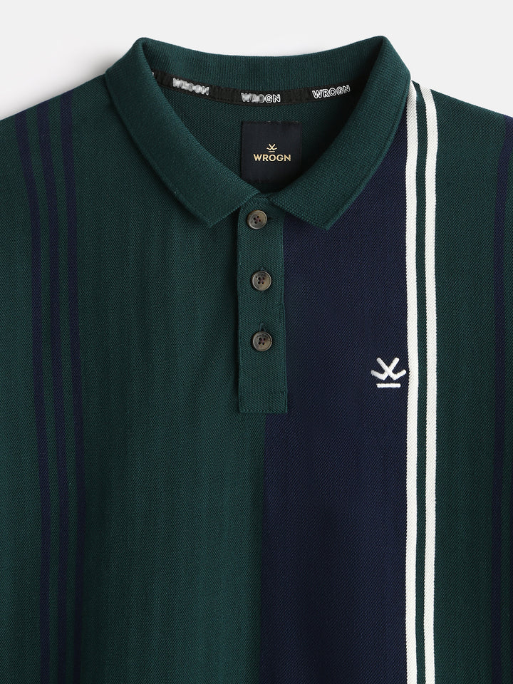 Vintage Stripes Yarn Dyed Polo T-Shirt | Dark Green