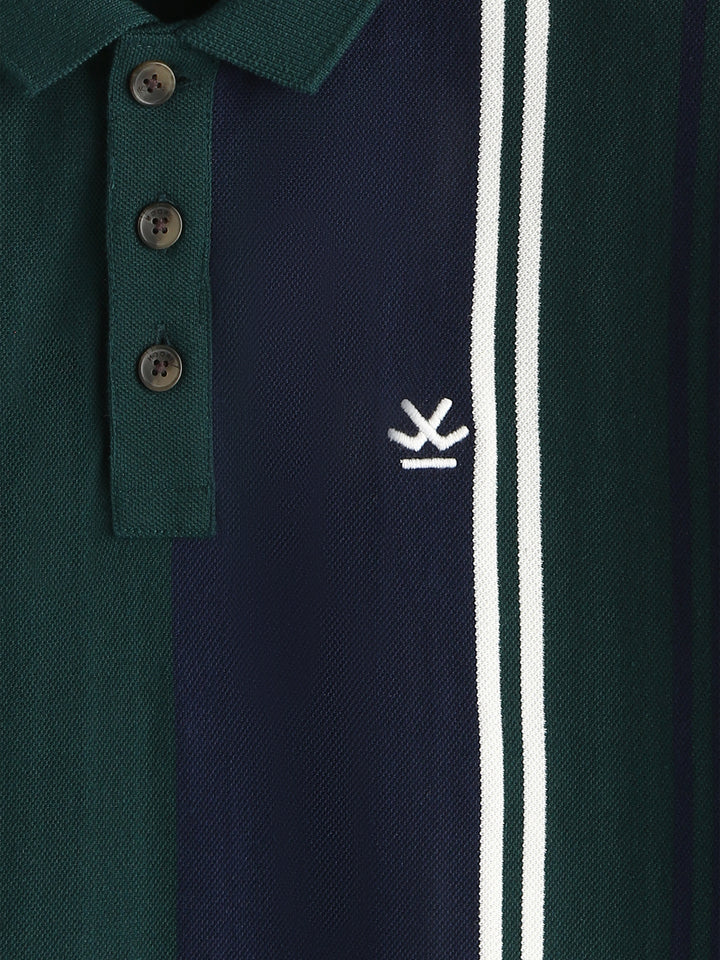 Vintage Stripes Yarn Dyed Polo T-Shirt | Dark Green