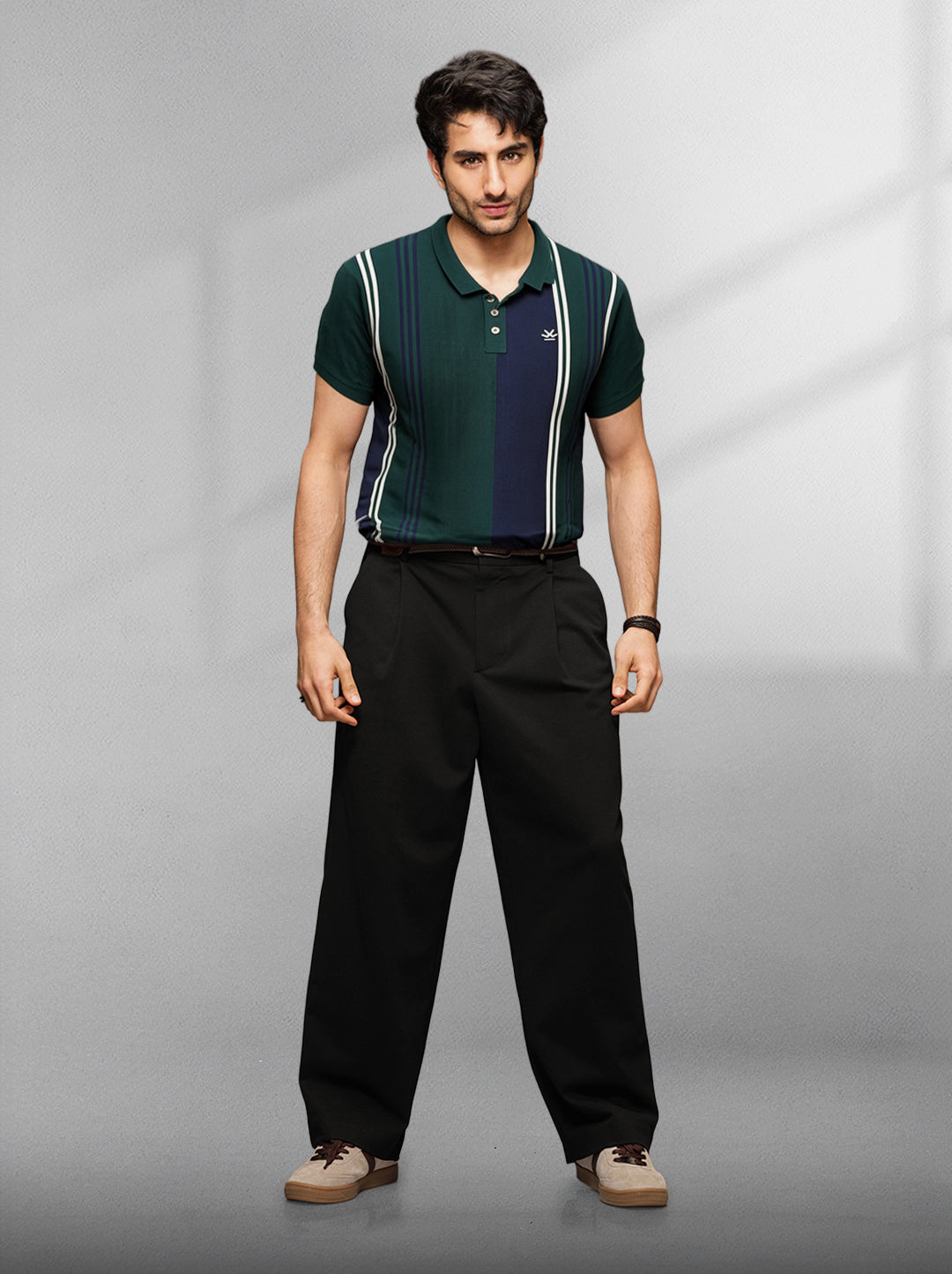 Vintage Stripes Yarn Dyed Polo T-Shirt | Dark Green