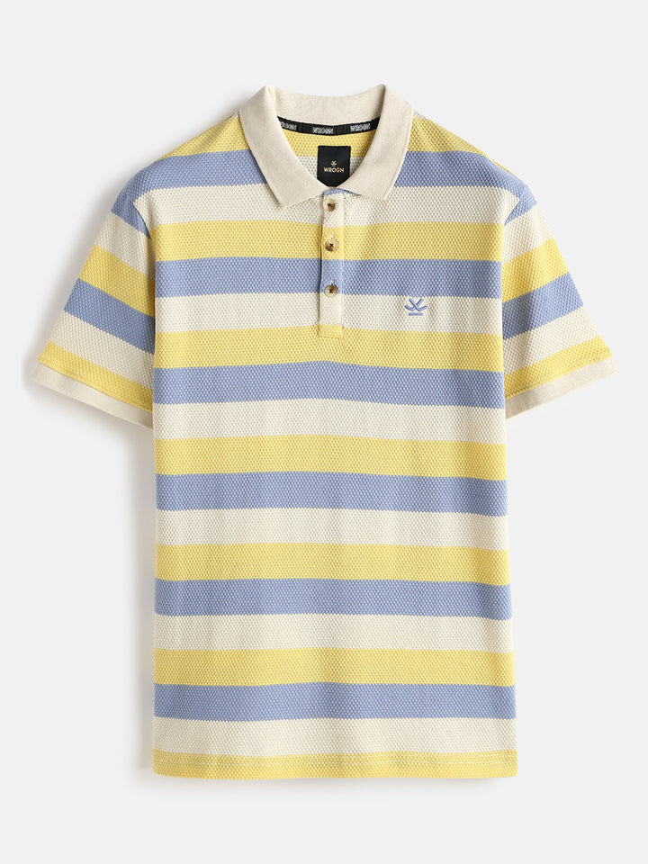Textured Stripes Yarn Dyed Polo T-Shirt | Off White