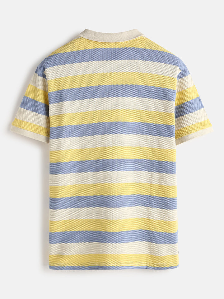 Textured Stripes Yarn Dyed Polo T-Shirt | Off White