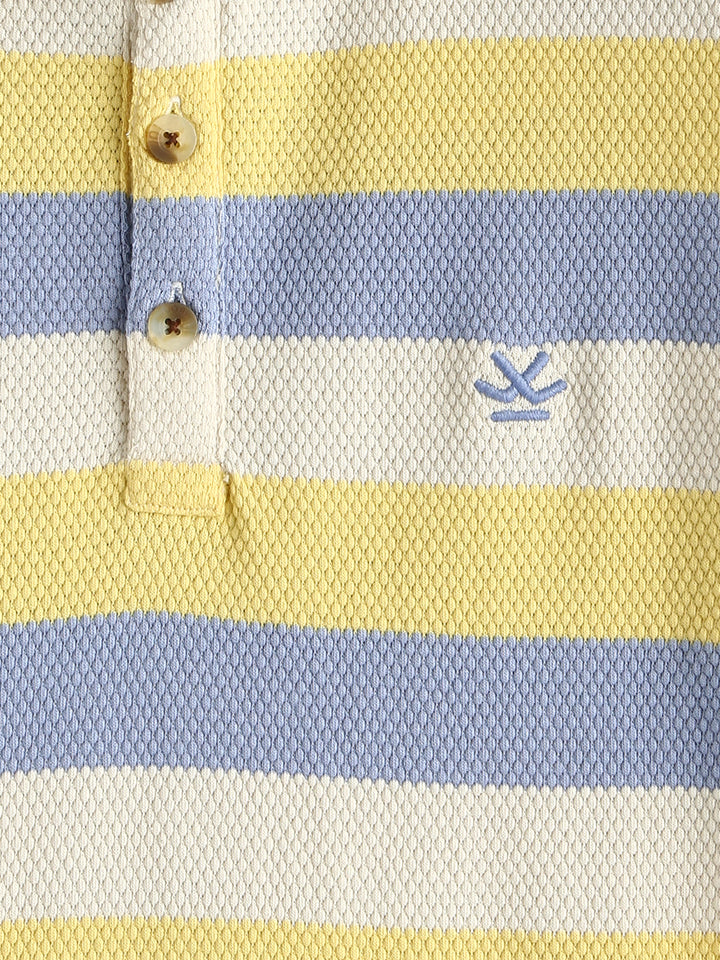 Textured Stripes Yarn Dyed Polo T-Shirt | Off White