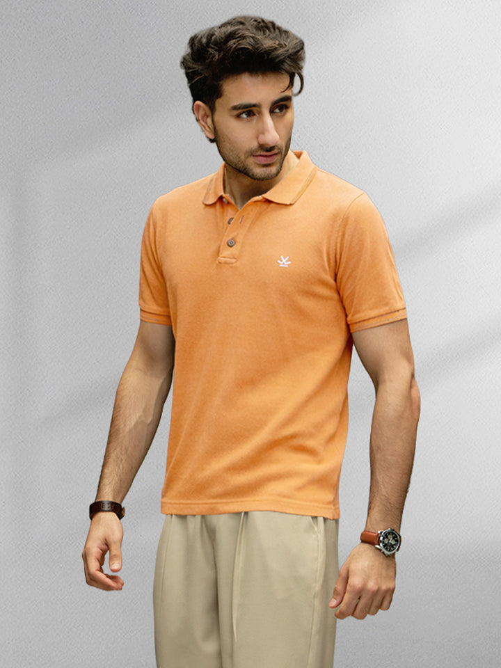 Cotton Blend Polo T-Shirt | Orange