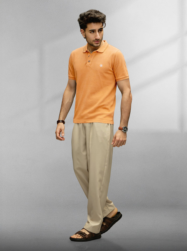 Cotton Blend Polo T-Shirt | Orange