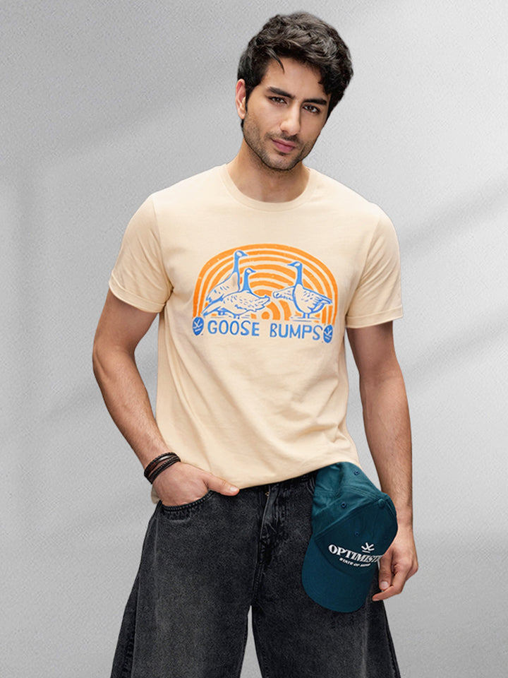 Flock Printed Slim Fit T-Shirt | Khaki