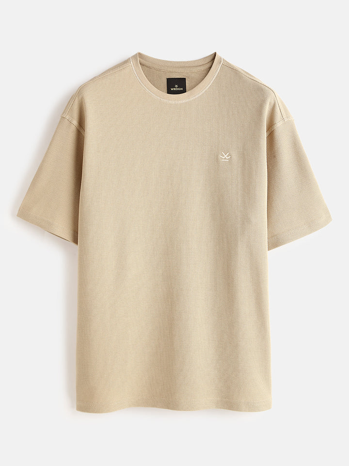 Textured Waffle Knit T-Shirt | Khaki