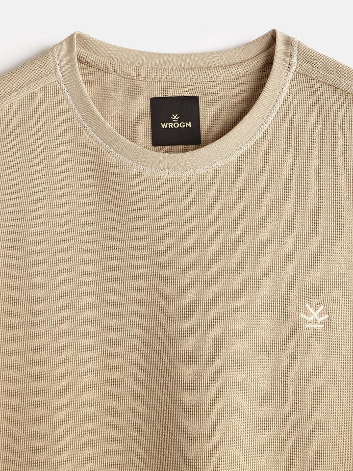 Textured Waffle Knit T-Shirt | Khaki