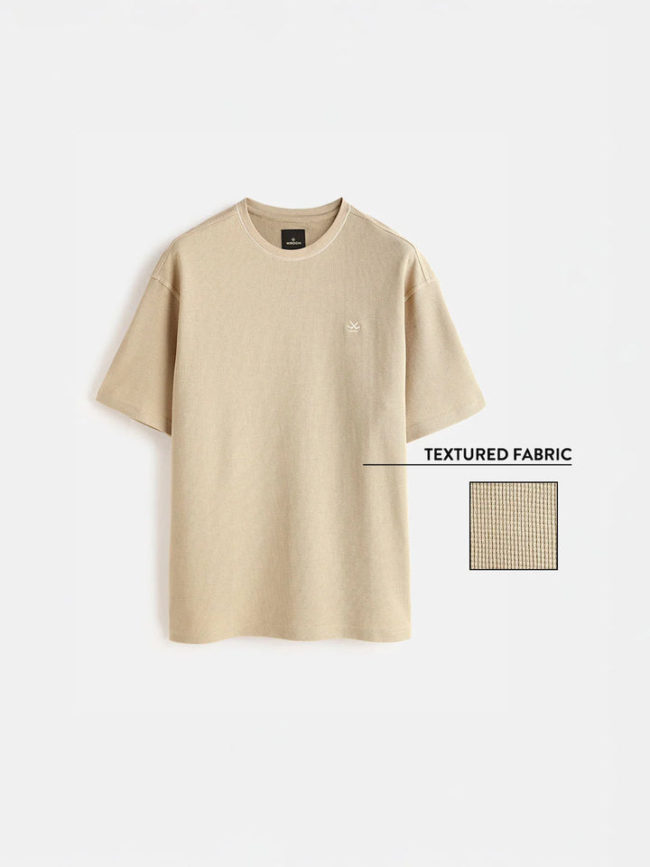Textured Waffle Knit T-Shirt | Khaki