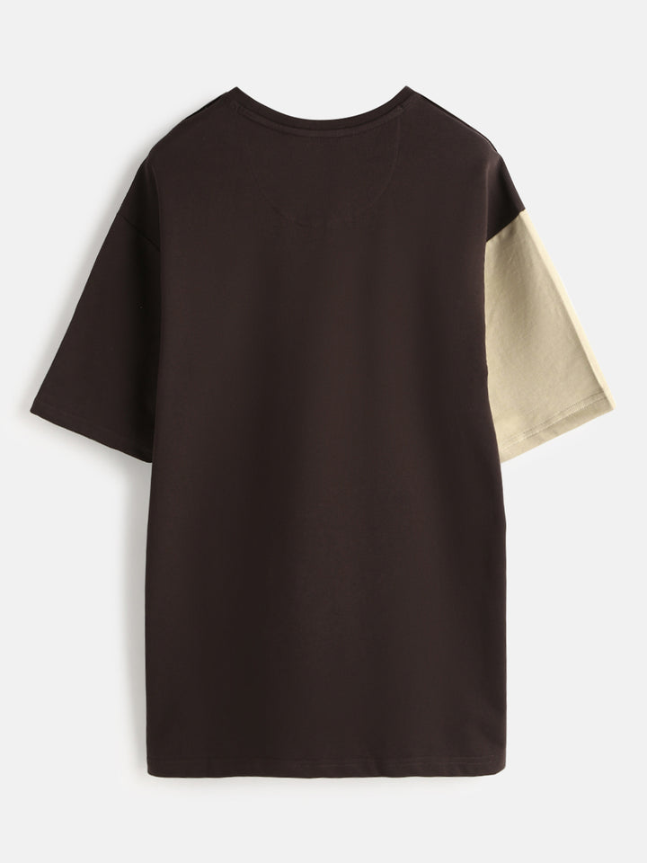 Casual Cut & Sew Crew Neck T-Shirt | Brown