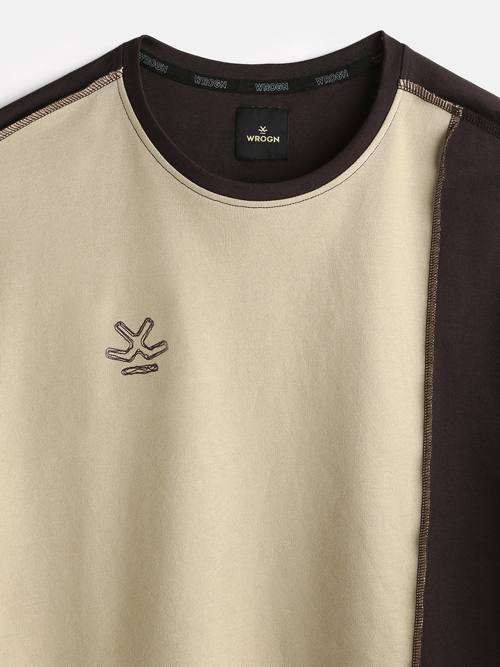 Casual Cut & Sew Crew Neck T-Shirt | Brown