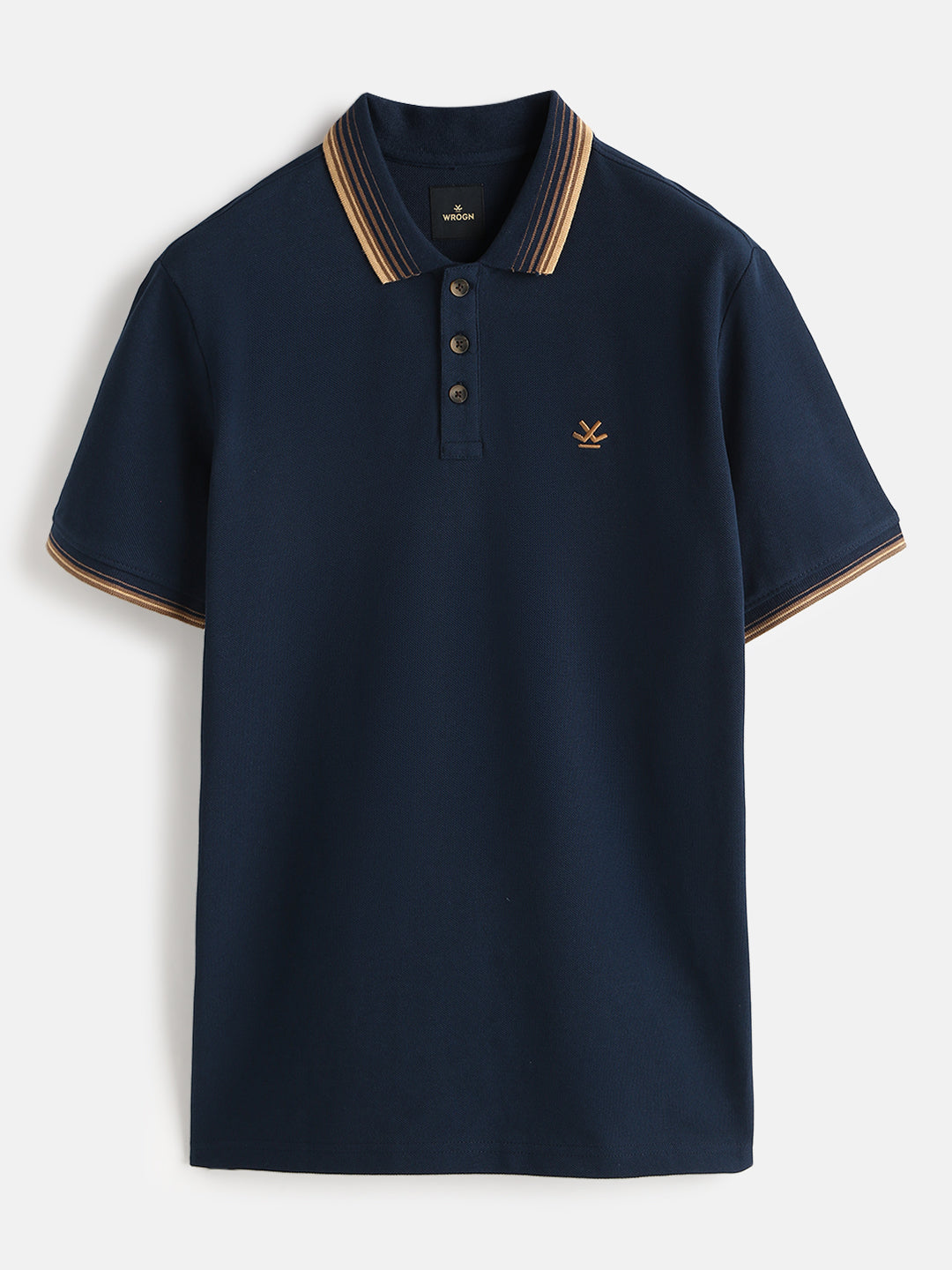 Jacquard Collar Pique Polo T-Shirt | Navy