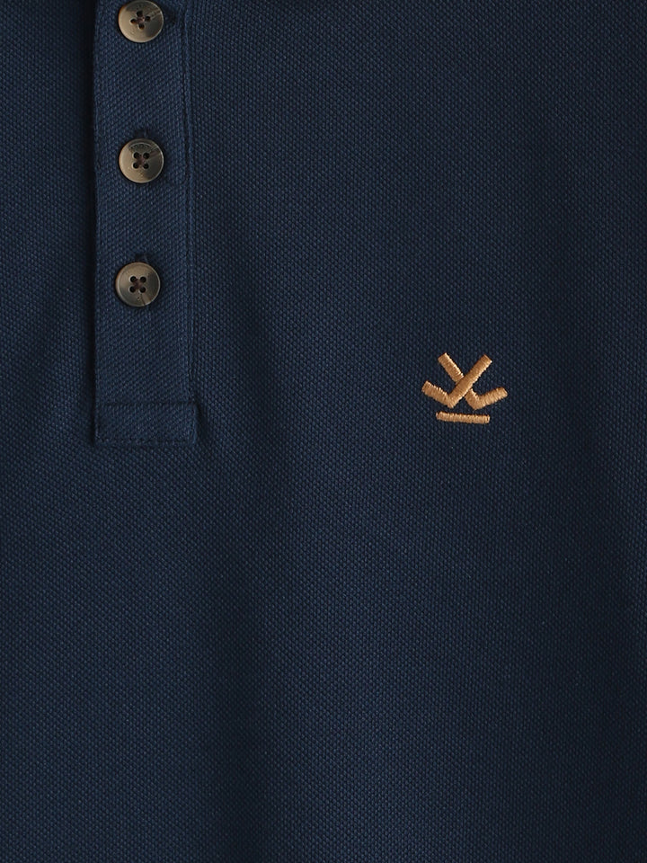 Jacquard Collar Pique Polo T-Shirt  | Navy Blue