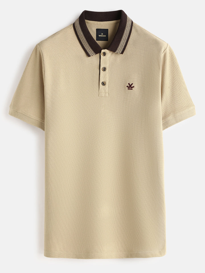 Casual Jacquard Collar Polo T-Shirt | Khaki