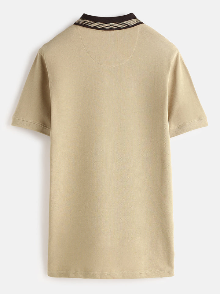 Casual Jacquard Collar Polo T-Shirt | Khaki