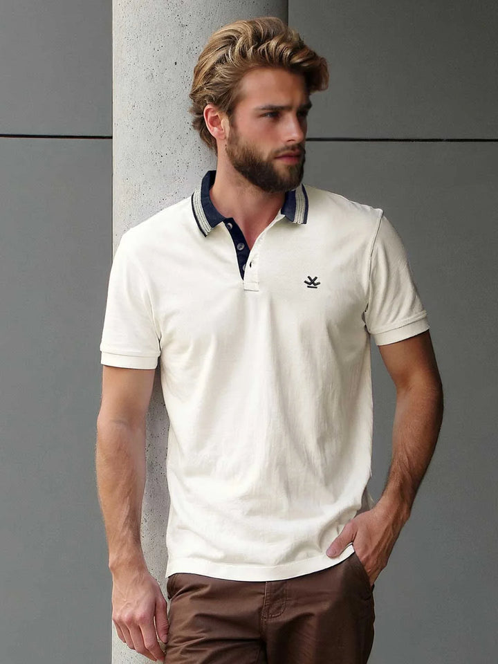 Casual Jacquard Collar Polo T-Shirt | Off White