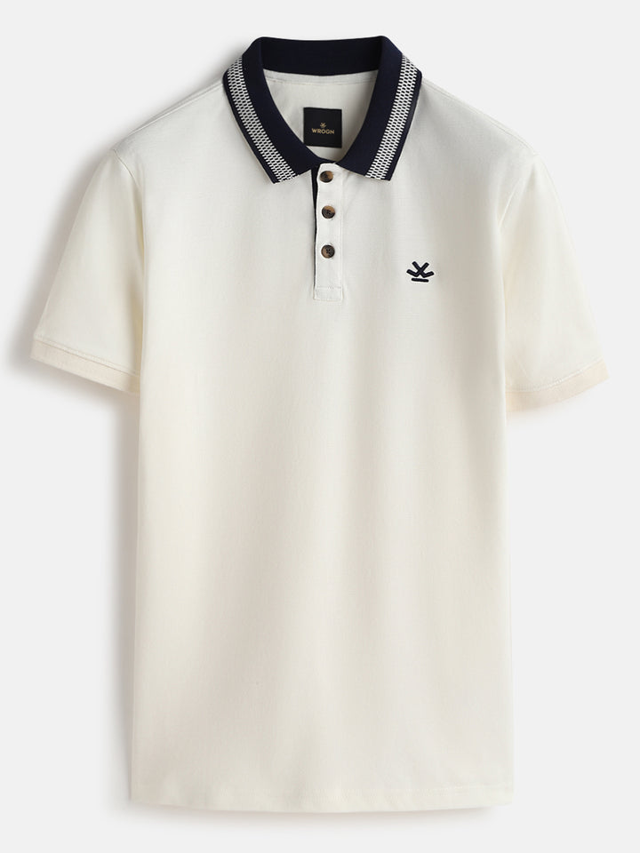 Casual Jacquard Collar Polo T-Shirt | Off White
