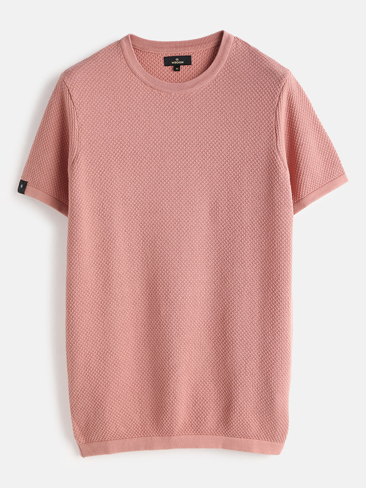 Casual Flat Knit T-Shirt | Pink