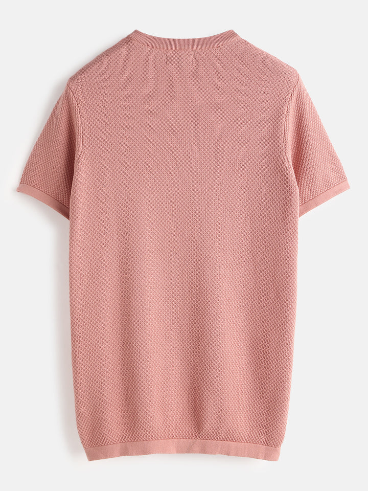 Casual Flat Knit T-Shirt | Pink